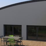 Creapaysage - vue 3D sur la terrasse et le massif d'un jardin à Lanester (Morbihan)
