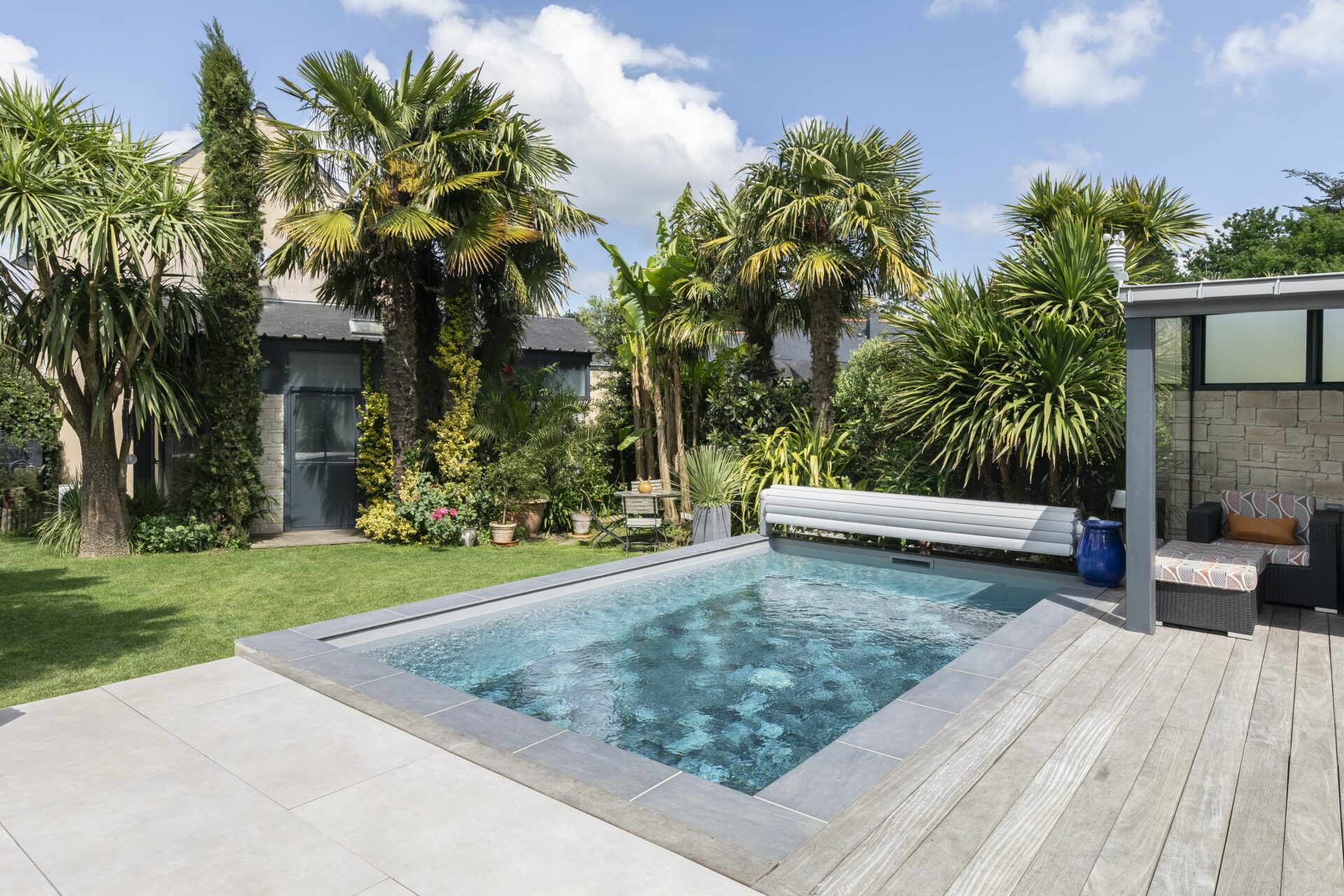 Vue piscine / jardin exotique