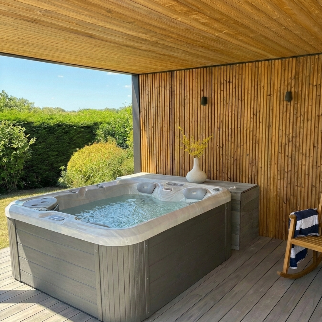 Spa cocon sous une pergola moderne en bois